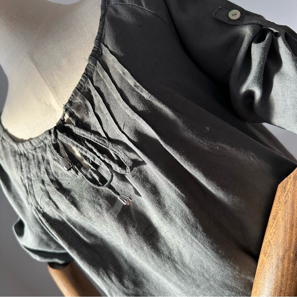 Gray Linen Loose Fit Blouse Made in Italy - Picture 8 of 16